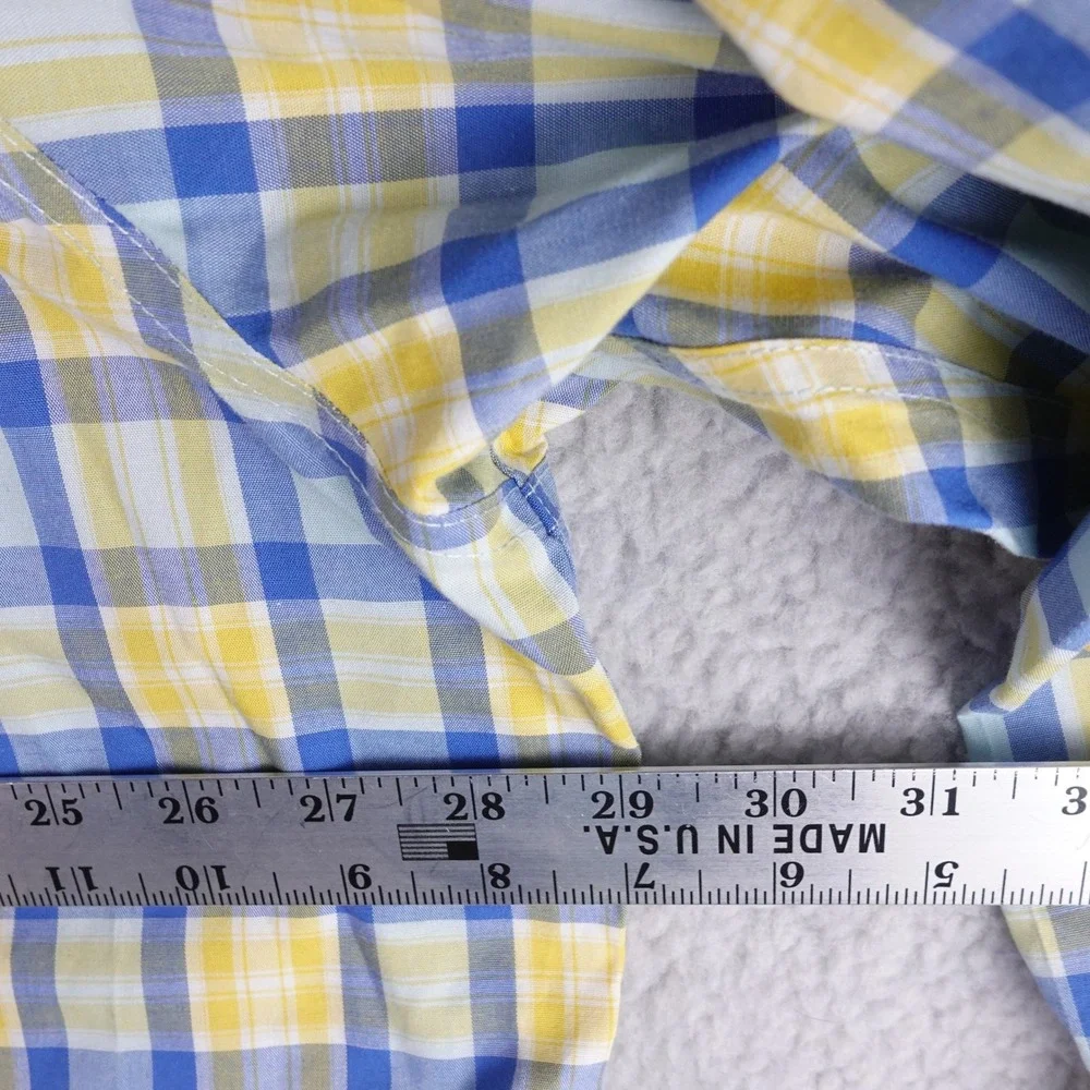 LL Bean Mens XXL Traditional Fit Plaid Button Down Shirt Blue Yellow 519207